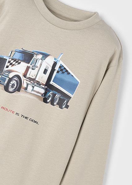 Mayoral Boys Beige Long Sleeved Truck T-Shirt 4085