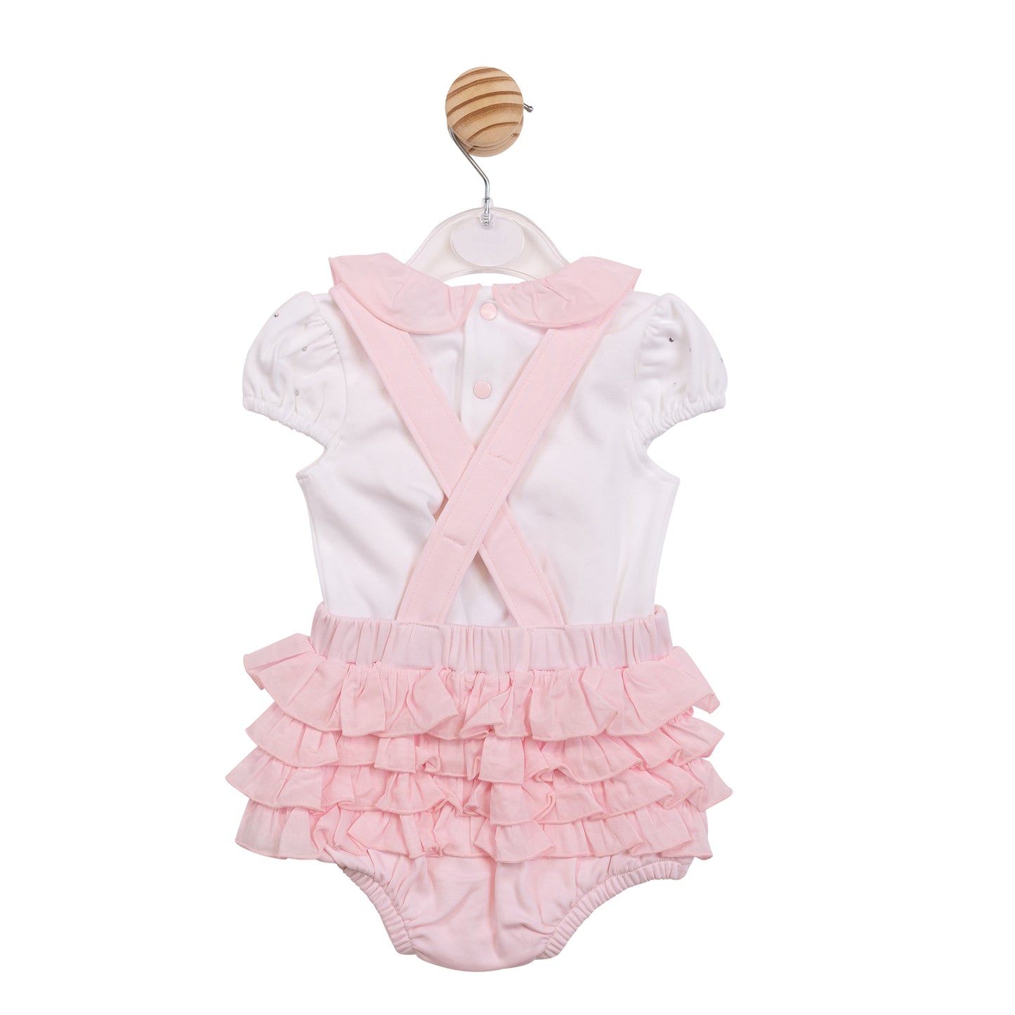 PRE ORDER Mintini Baby Girls Pink Ruffle Short Dungaree Set 7094