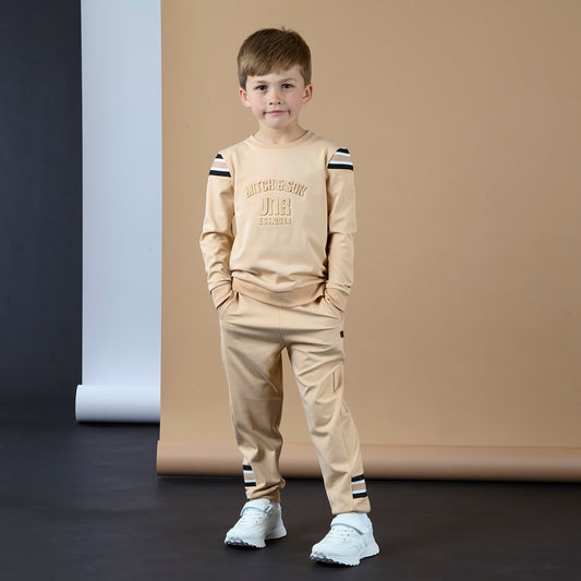 Mitch & Son Boys Beige Embossed Crewneck Tracksuit Luis