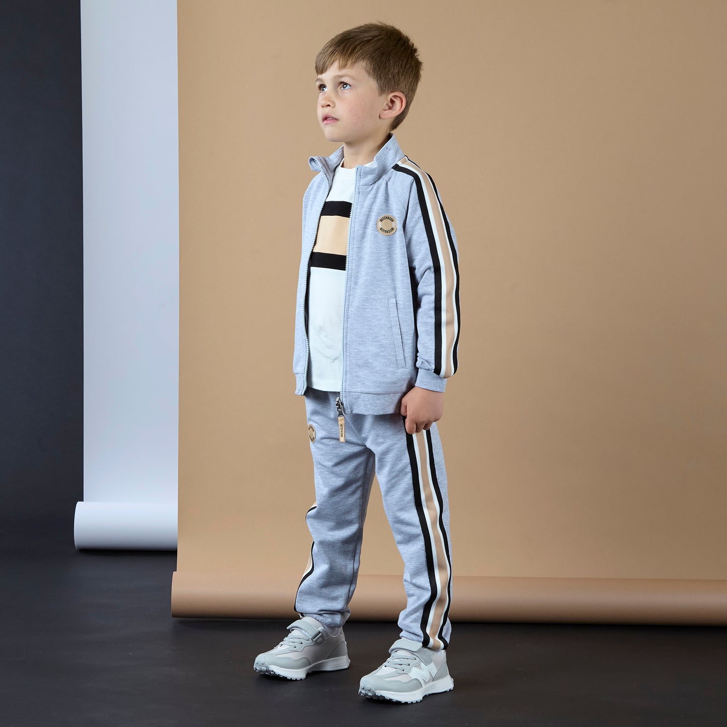 Mitch & Son Boys Grey Melange Zipper Tracksuit Lorenzo