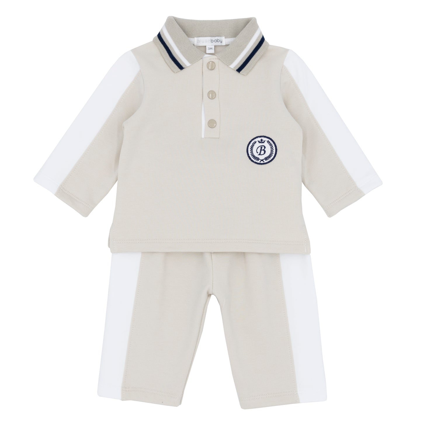 childrens baby boy beige contrast polo and trouser set