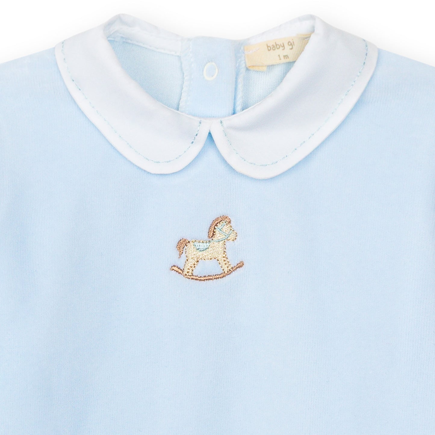 PRE ORDER Baby Gi Blue Velour Rocking Horse Babygrow RH50