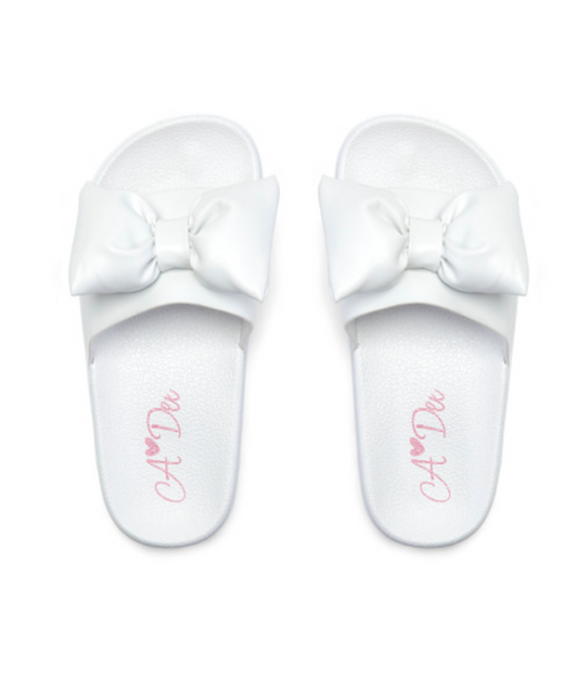ADee Girls White Bow Summer Slider Bowty