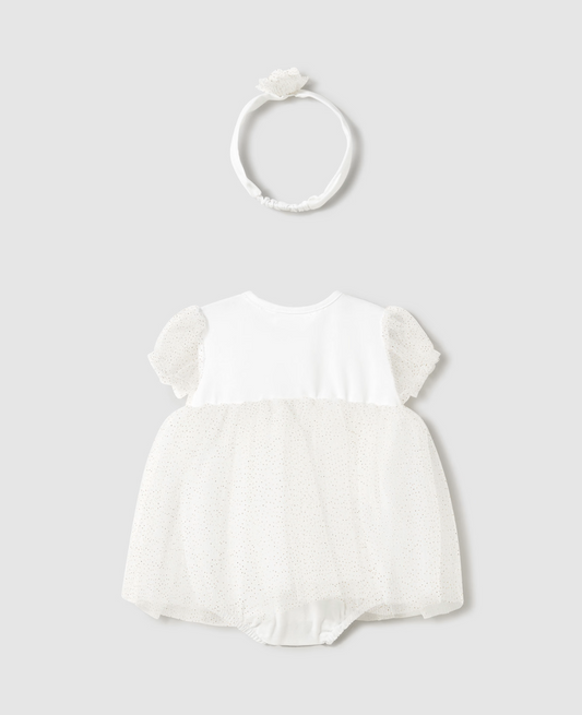 Mayoral Baby Girls White Glitter Tulle Bodysuit & Headband 1659