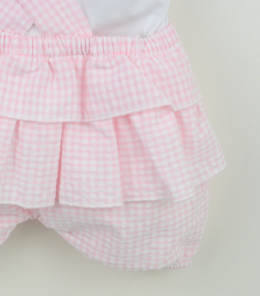 Pex Baby Girls Pink Gingham Dungaree Set Emelie