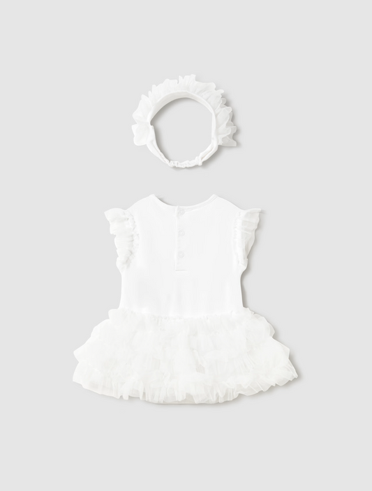 Mayoral Baby Girls White Tutu Romper & Headband 1756