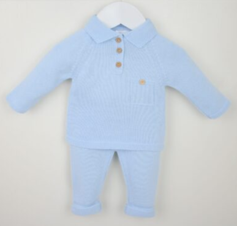 PEX Baby Boy Blue Knitted Trouser Set Oliver