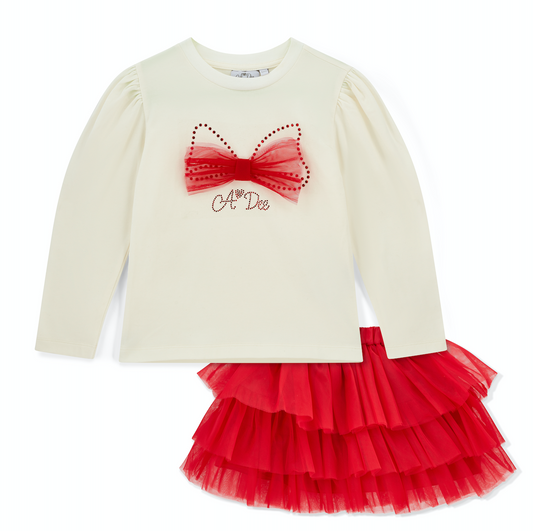 ADee Red Tulle Bow Skirt Set Layla