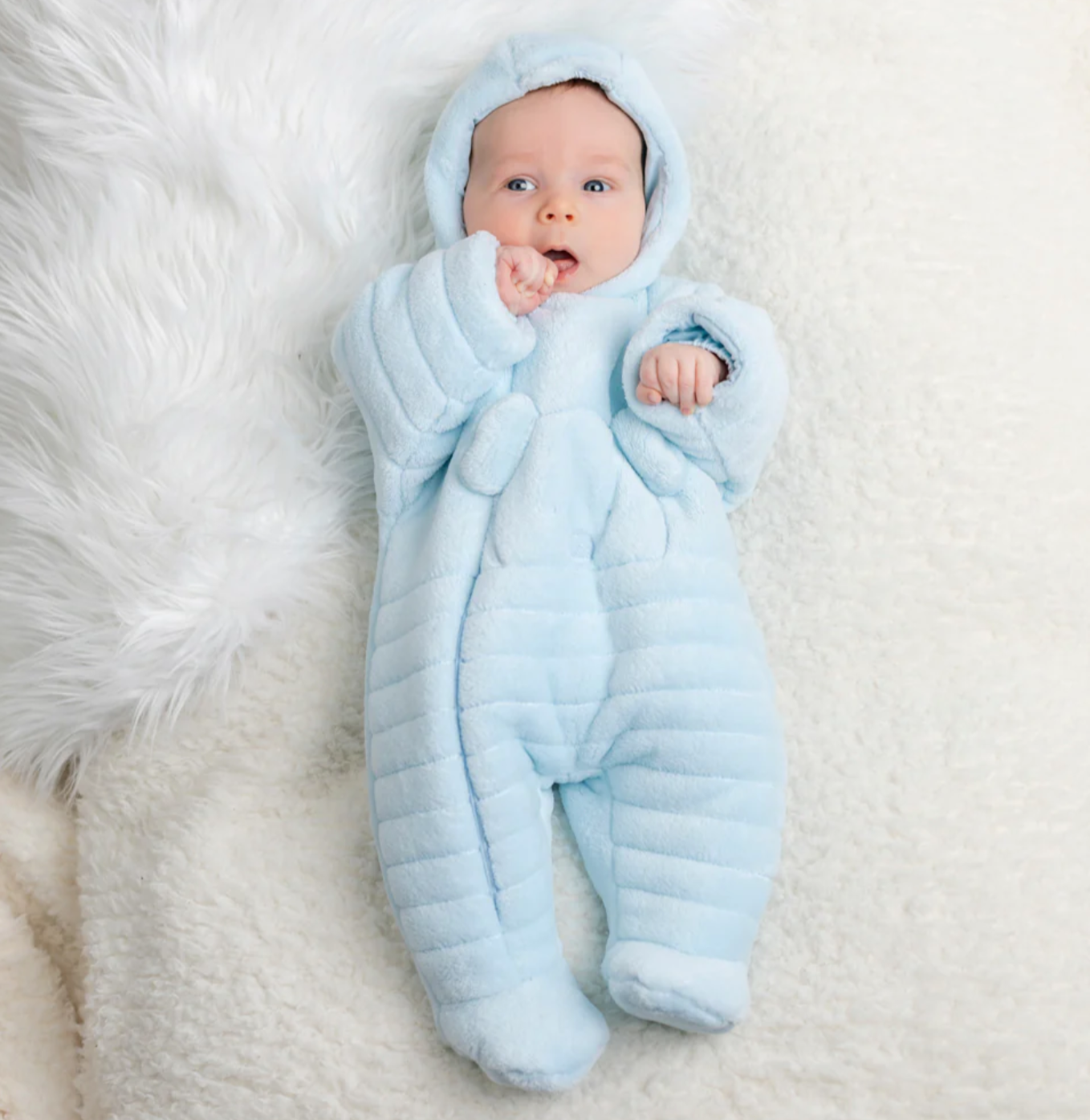 Emile Et Rose Blue Fleece Teddy Pramsuit Abel
