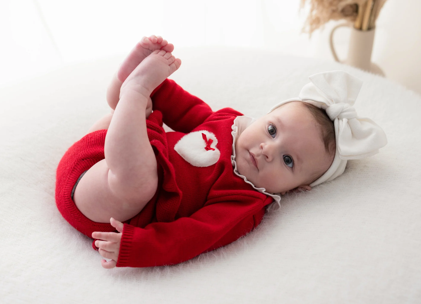 Pex Baby Girl Red Knitted Pant Set Cecily