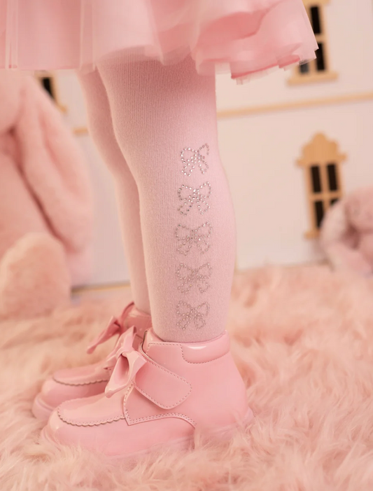 Little A Pink Diamante Bow Tights Kerry