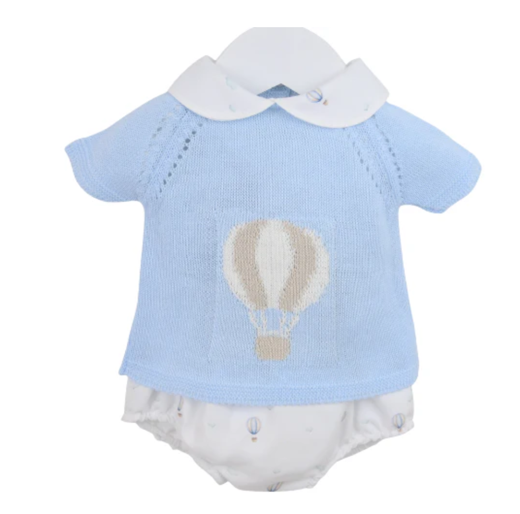 PEX Baby Boys Blue Knitted Air Balloon Pant Set