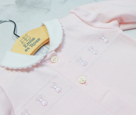 Emilie Et Rose Girls Pink Embroidered Babygrow & Hat Helen
