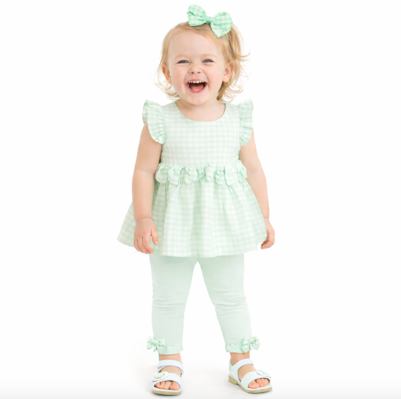 Pastels & Co Girls Mint Gingham Legging Set Ruby