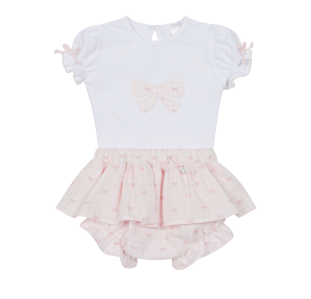 Deolinda Baby Girls Pink Bow Print Pant Set 6606