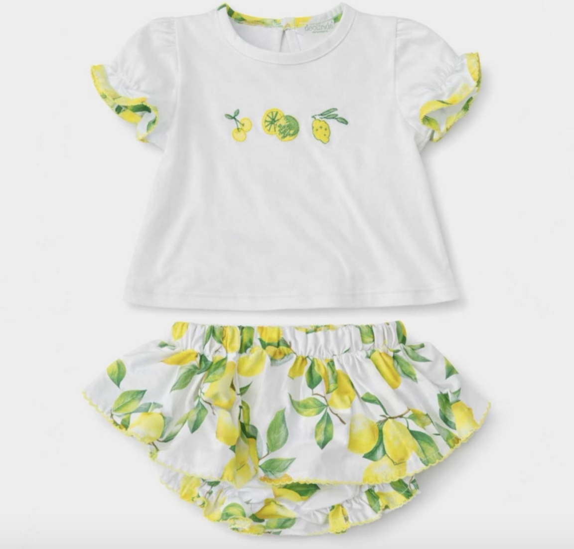 Deolinda Girls White Lemon Print Bloomer Set 6604