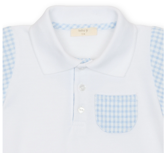 Baby Gi Boys White & Blue Gingham Romper HS49B