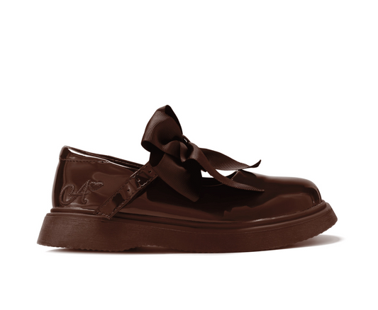ADee Girls Brown Bow School Shoe Lyra