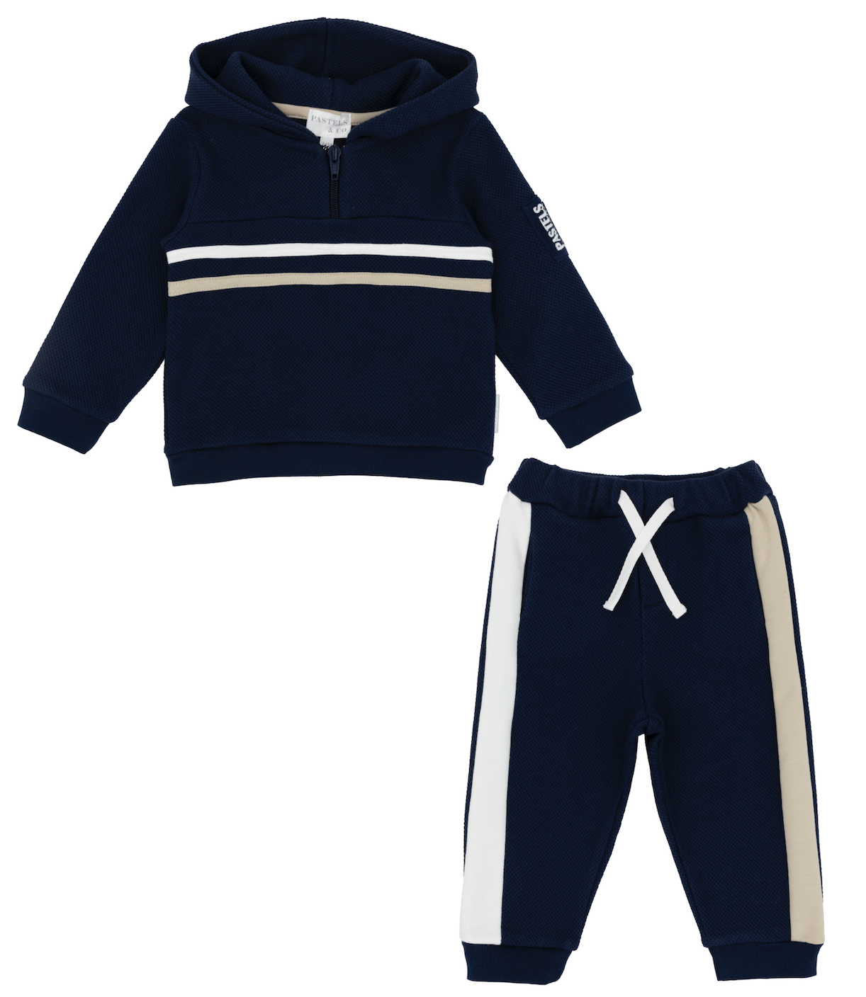 PRE ORDER Pastels & Co Boys Navy & Beige Quarter Zip Tracksuit Charming