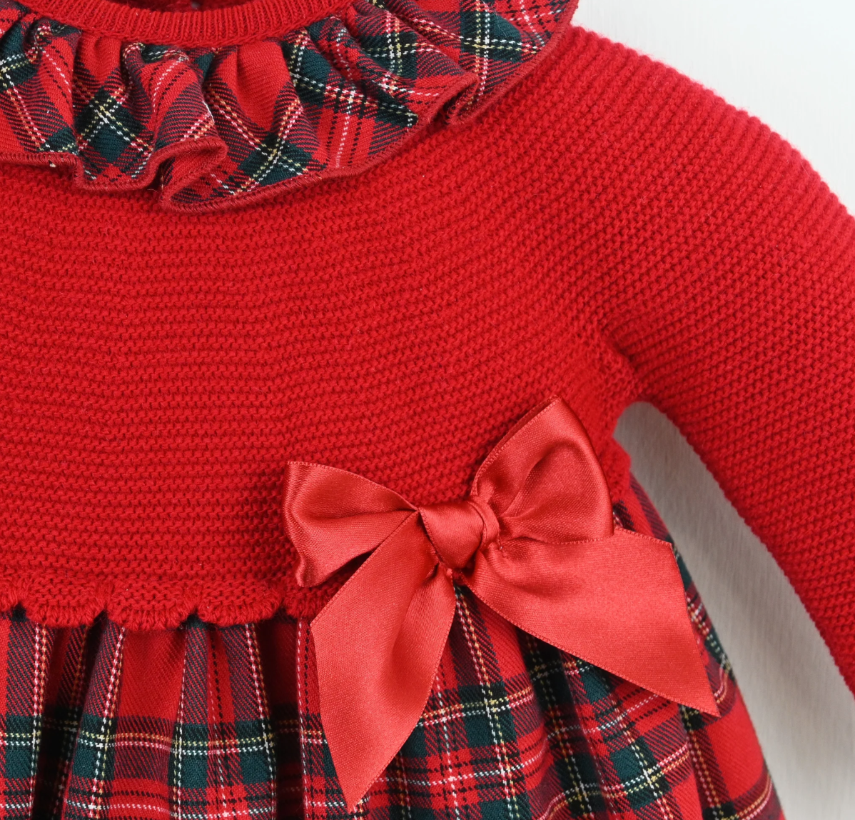 Pex Girls Red Knitted Tartan Frill Dress Izzie