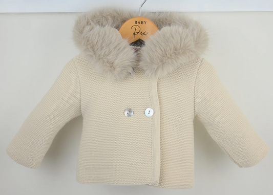 PRE ORDER Pex Beige Knitted Fur Hooded Jacket Sabrina