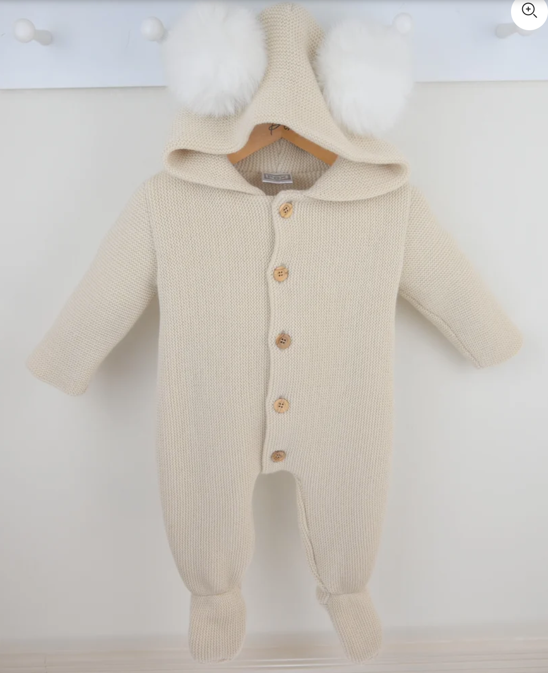 Pex Beige Knit Fur Pom Hooded Snowsuit Oakley