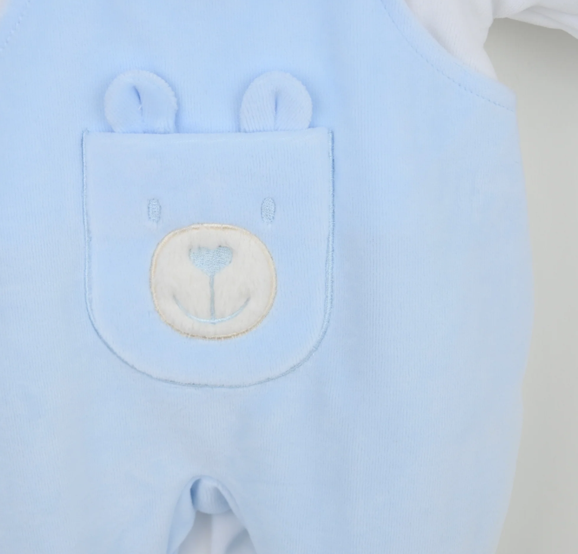 Pex Boys Blue Velour Dungaree Babygrow Bear