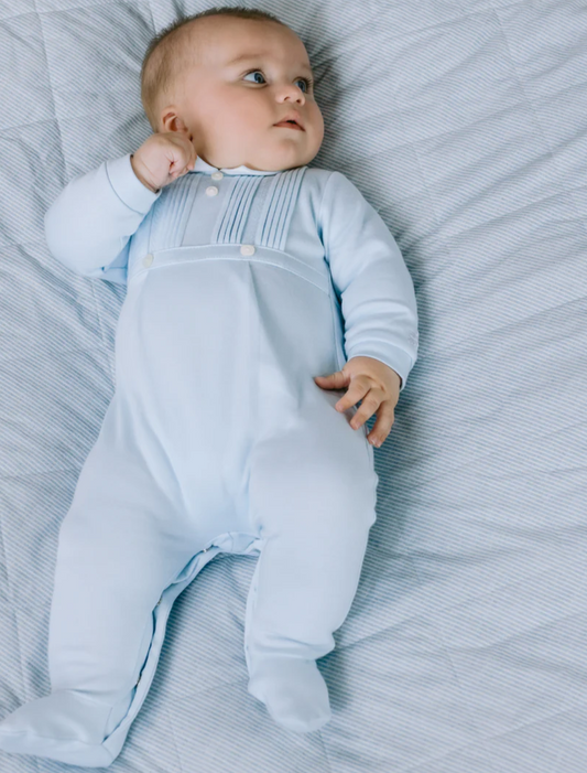 Emile Et Rose Baby Boy Blue Pleated Babygrow Jimmy