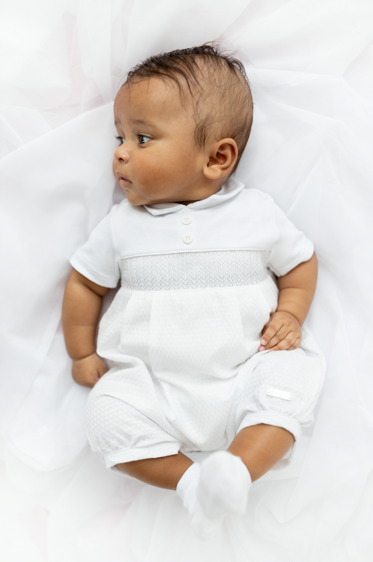 Blues Baby Boys White Embossed Romper BB1794