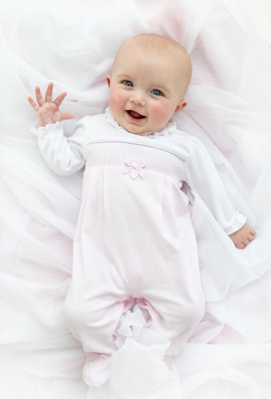 Blues Baby Girls Pale Pink Smock Babygrow BB1807