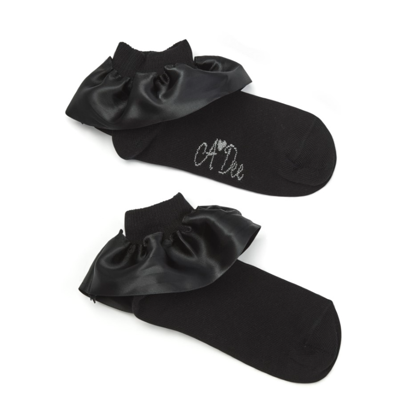 ADee Black Ankle Satin Frill Socks Pixie
