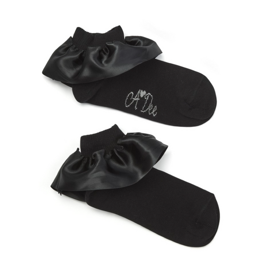 ADee Black Ankle Satin Frill Socks Pixie