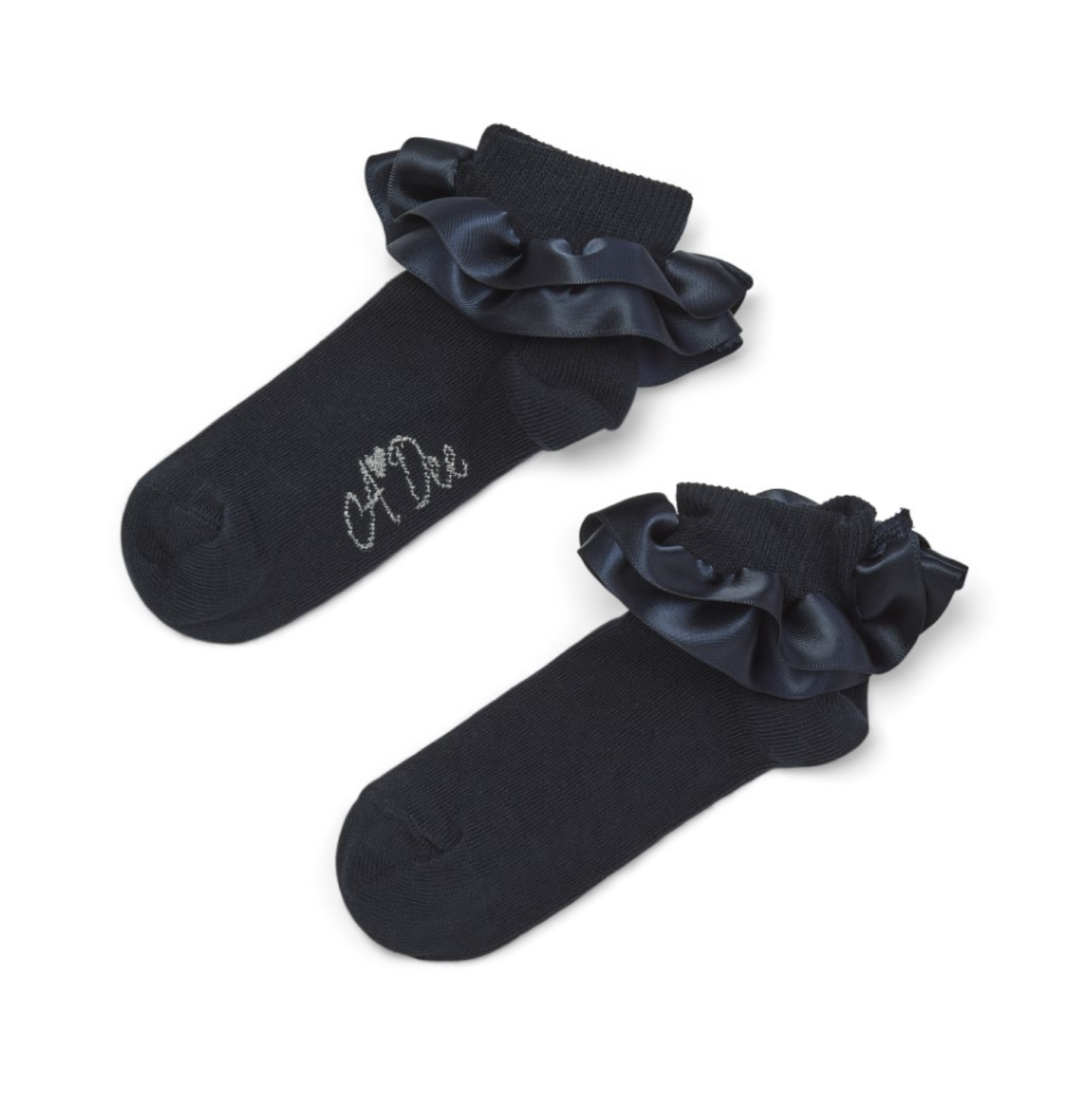 ADee Grey Ankle Satin Frill Socks Pixie