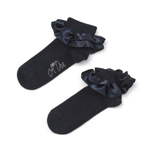 ADee Grey Ankle Satin Frill Socks Pixie