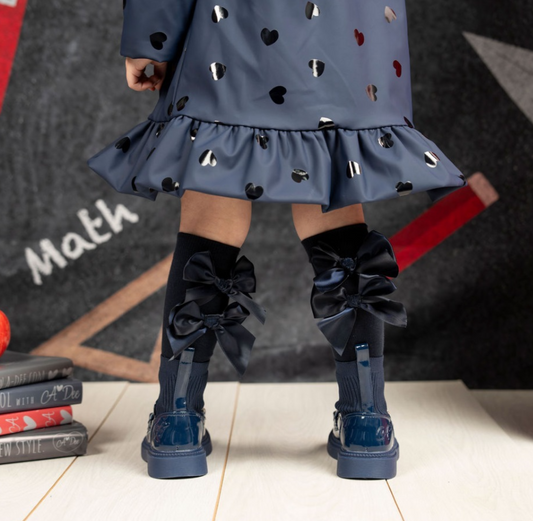 ADee Knee High Navy Bow School Socks Poppy