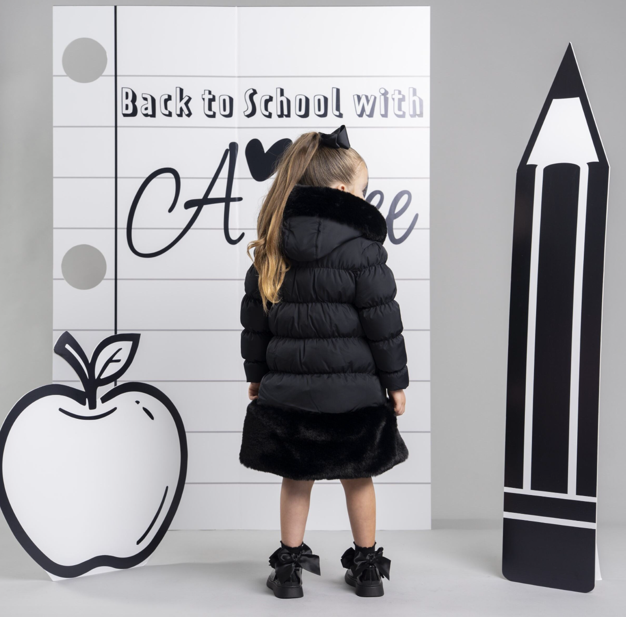 PRE ORDER ADee Girls Black Fur Long Jacket Rhea