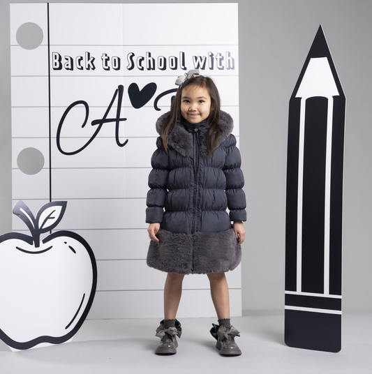 PRE ORDER ADee Girls Grey Fur Long Jacket Rhea