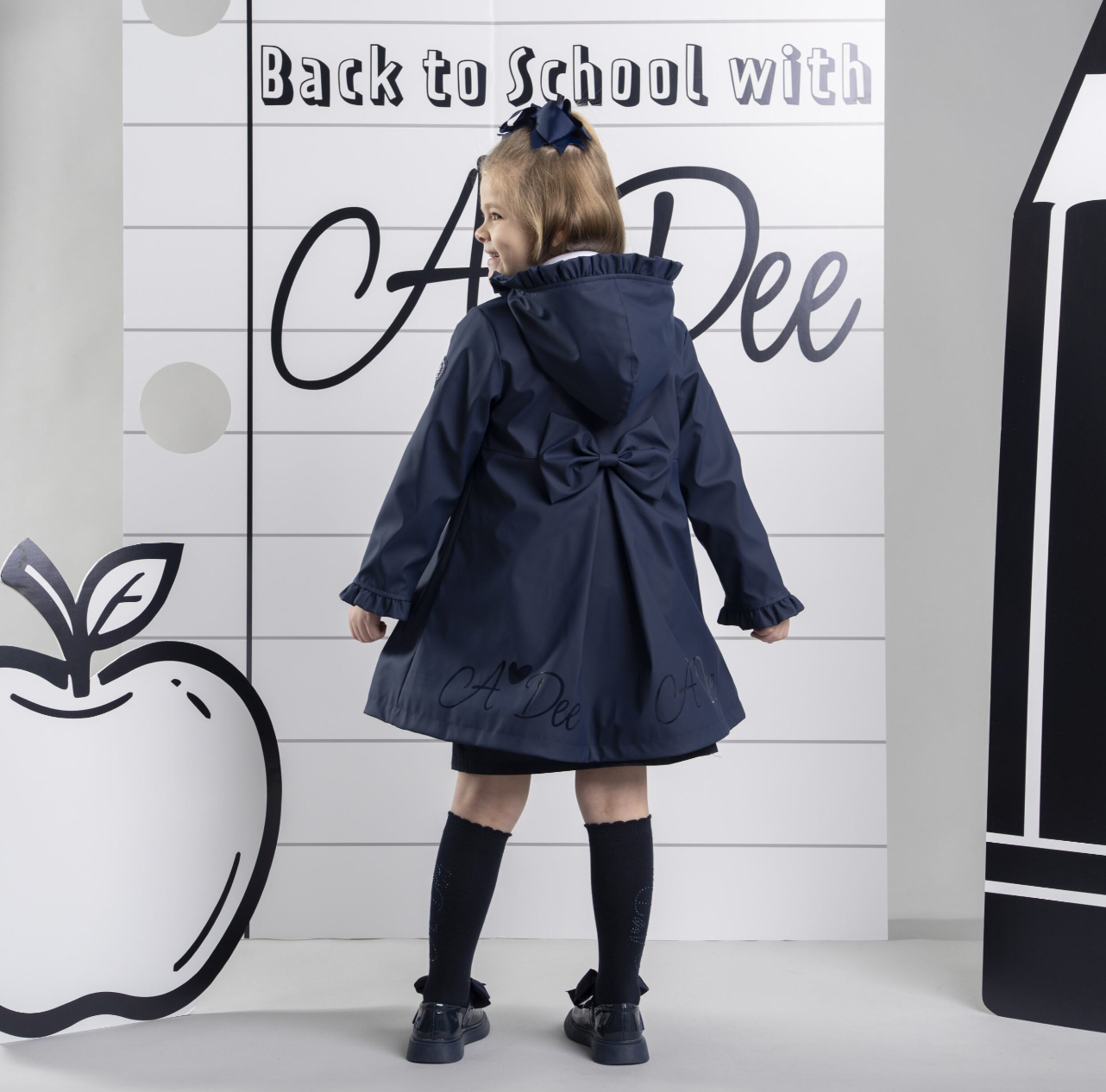 PRE ORDER ADee Girls Navy Bow Raincoat Nova