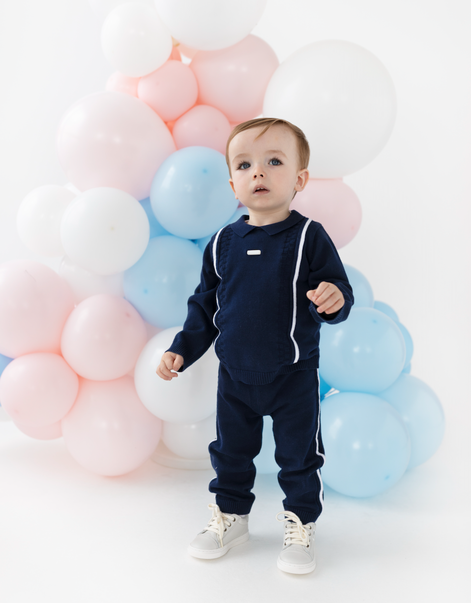 PRE ORDER Blues Baby Boys Navy Knitted Trouser Set BB3131
