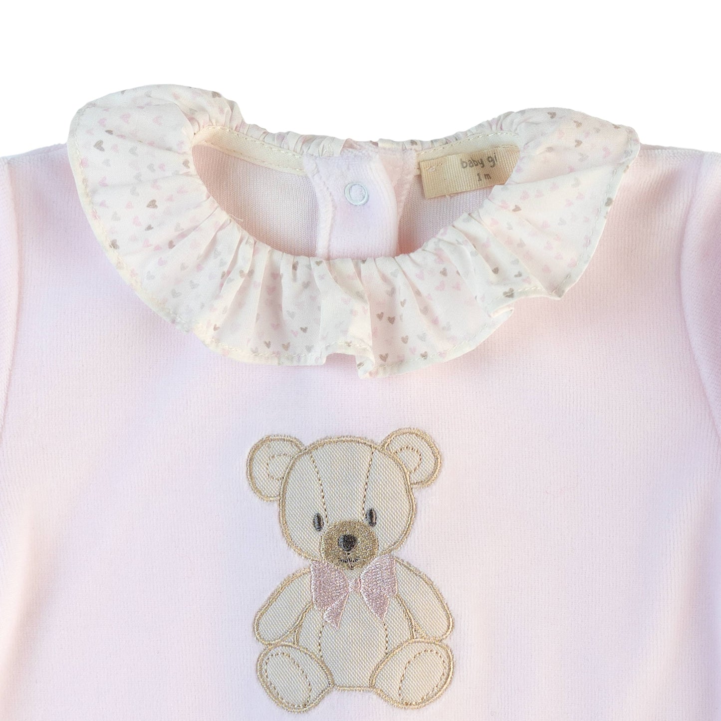 Baby Gi Girls Pink Velour Teddy Bear Babygrow TM50