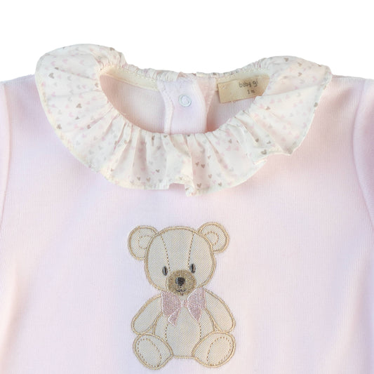 Baby Gi Girls Pink Velour Teddy Bear Babygrow TM50