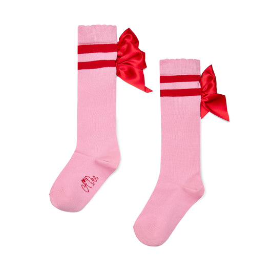ADee Pink Knee High Bow Socks Lucy