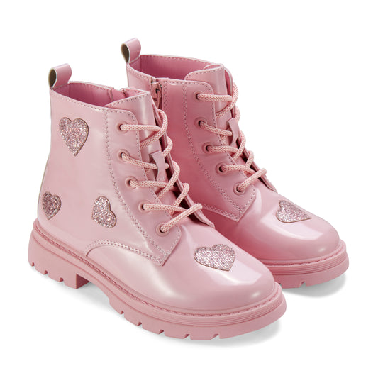 ADee Girls Pink Sparkle Heart Ankle Boot Amore