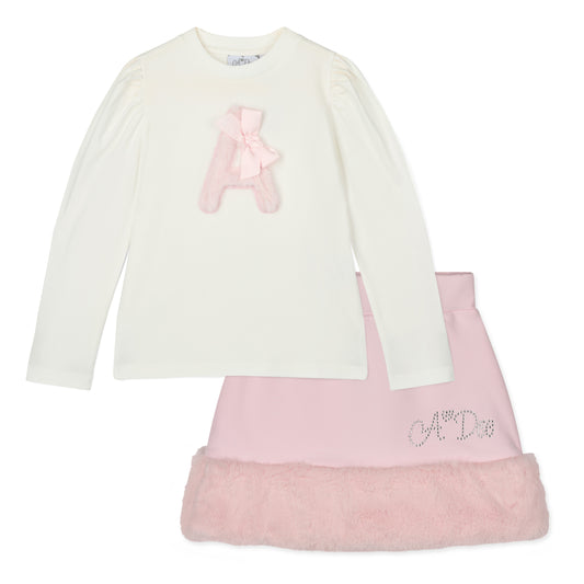 PRE ORDER ADee Girls Pink Fur Skirt Set Andrea