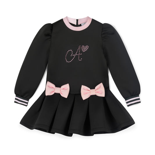 PRE ORDER ADee Girls Black Contrast Bow Dress Alivia