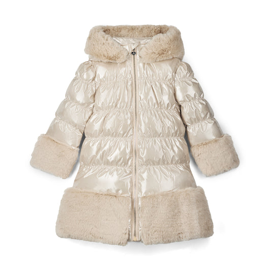 PRE ORDER ADee Girls Beige Long Fur Trim Jacket Aurora