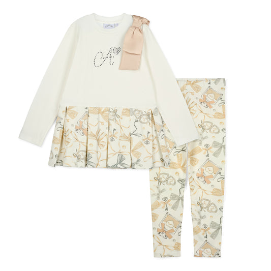 PRE ORDER ADee Girls White Bow Print Frill Legging Set Blake