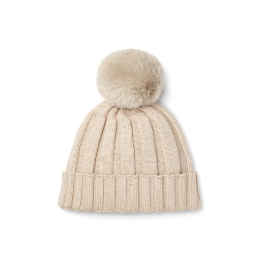 PRE ORDER ADee Girls Beige Knitted Pom Hat Bobbie