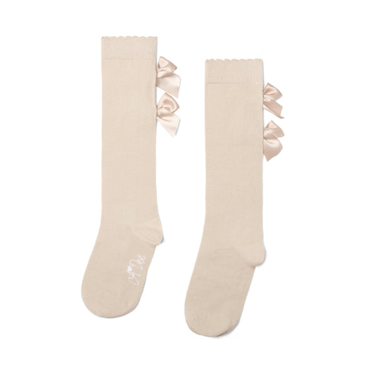 PRE ORDER ADee Girls Beige Bow Knee High Socks Ariel