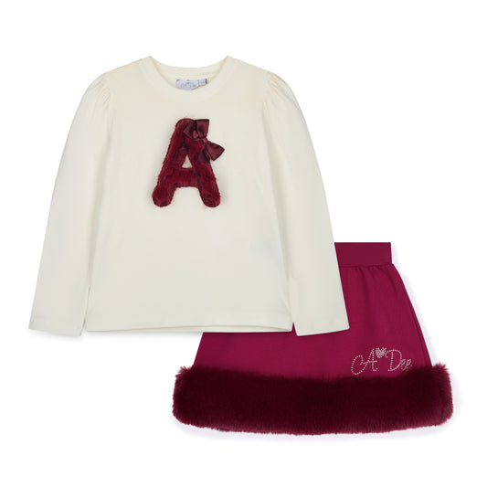 PRE ORDER ADee Girls Dark Cherry Fur Skirt Set Andrea